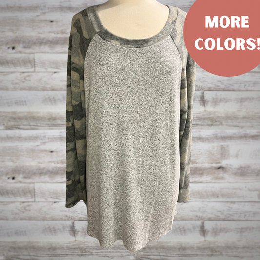 PLUS Super Soft Fleece Camo Baseball Tee