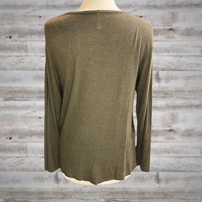 Super Soft Button Down Tied Long Sleeve Top in Olive