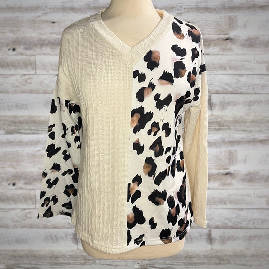 Wild Side Leopard and Cable Knit V Neck Sweater