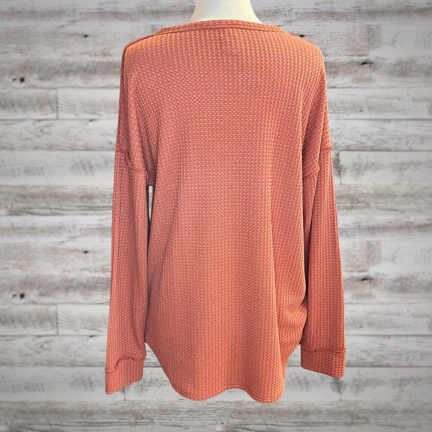 PLUS Waffle Knit Long Sleeve Henley Top in Vermillion