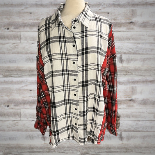 PLUS High Low Colorblock Winter Plaid Flannel Shirt