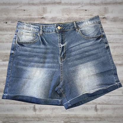 PLUS High Rise Rolled Cuff Flex Denim Shorts