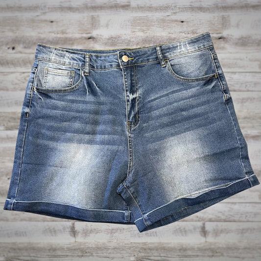 PLUS High Rise Rolled Cuff Flex Denim Shorts