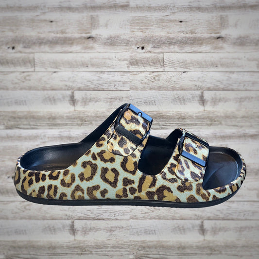 Hey Girl Leopard Print Slip On Rubber Slide Sandals