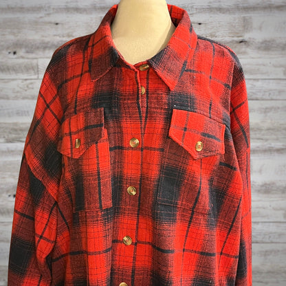 PLUS Midweight Plaid Flannel Shacket in Red/Navy