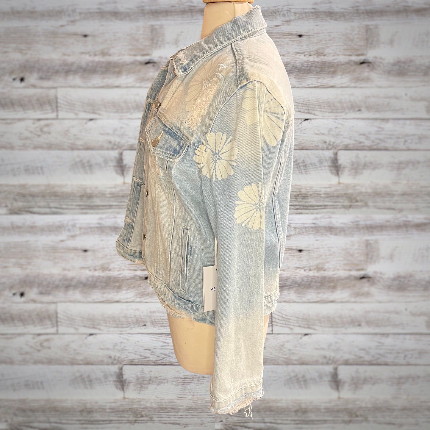 Vervet Bleached Floral Distressed Jean Jacket