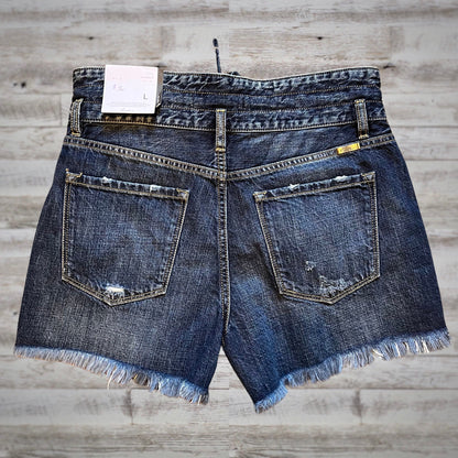 Kancan Drawstring High Rise Jean Shorts in Dark Wash