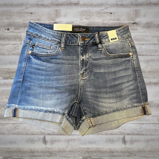 Judy Blue Mid Rise Raw Cuff Jean Shorts