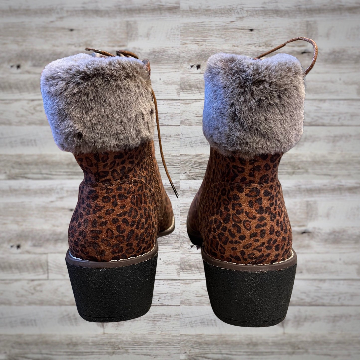 Corky's Foxy Leopard Print Mid Wedge Booties with Fur Trim