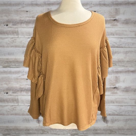 Ruffled Waffle Knit Long Sleeve Top in Pumpkin Spice