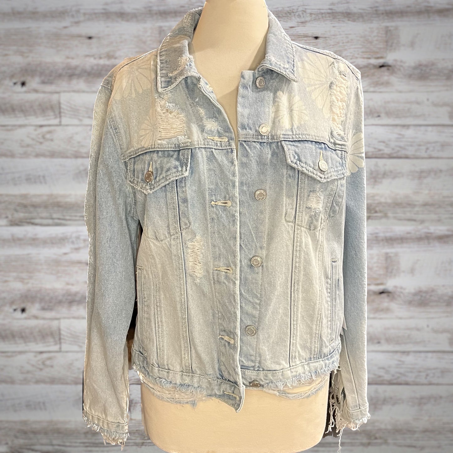 Vervet Bleached Floral Distressed Jean Jacket