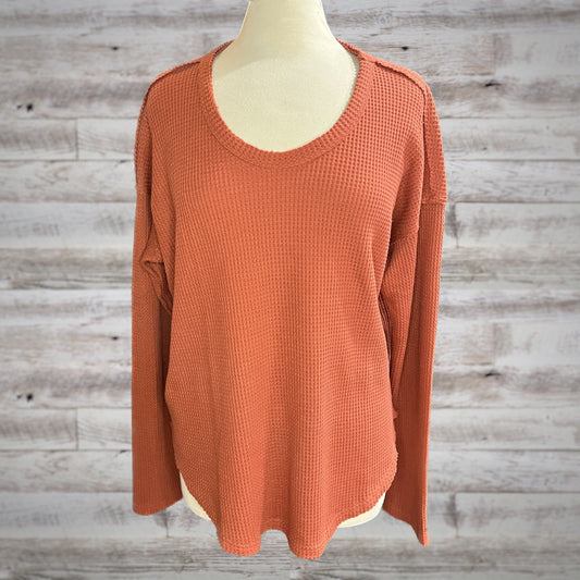 Waffle Knit Long Sleeve Top in Pumpkin Spice