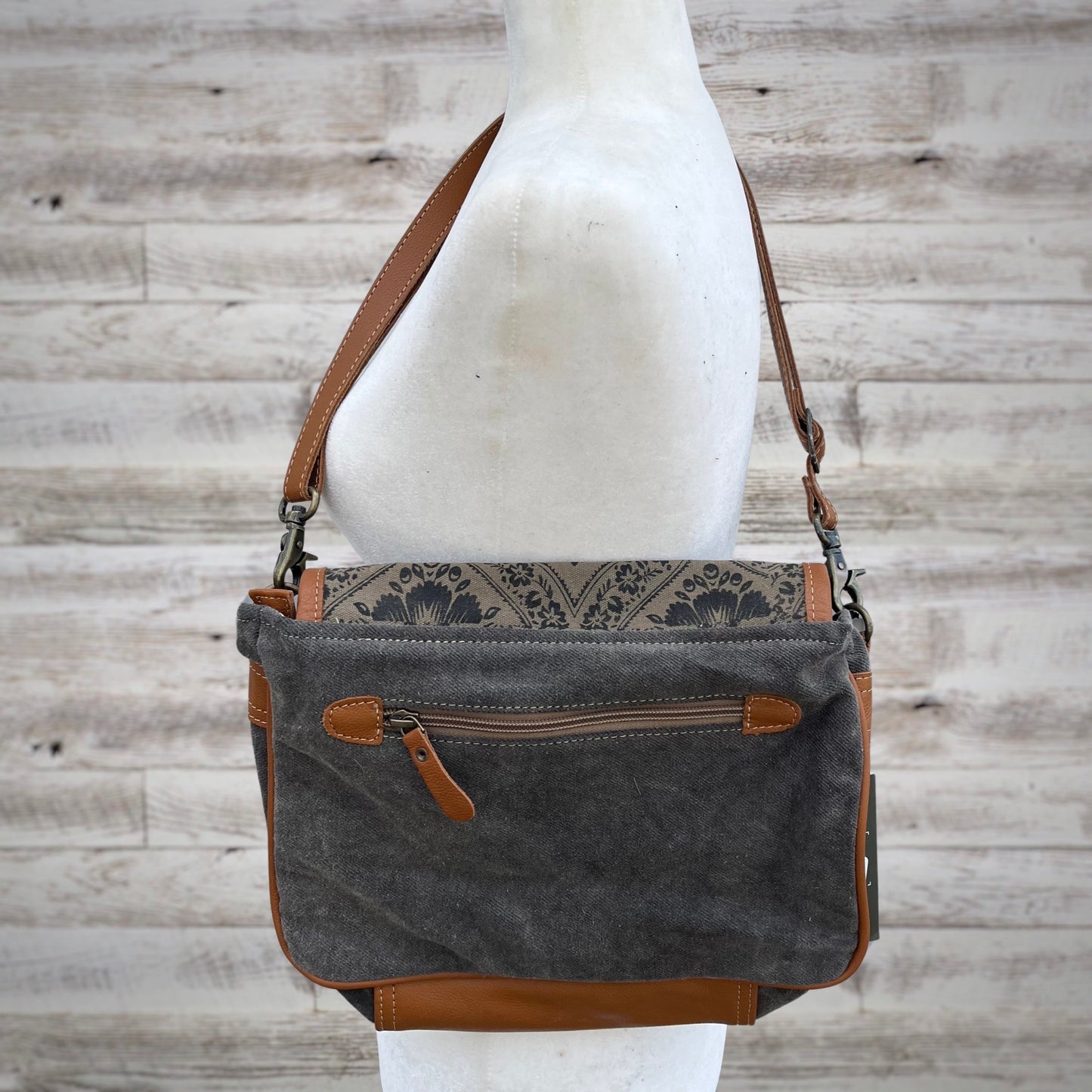 Myra Bag Kairos Canvas Printed Leather Messenger Bag