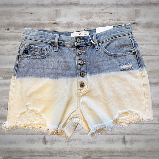 Kancan Bleach Dipped High Rise Cut-off Denim Shorts