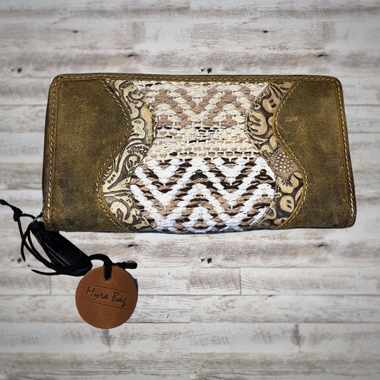 Myra Bag Sakchi Woven and Tooled Leather Zip Around Wallet