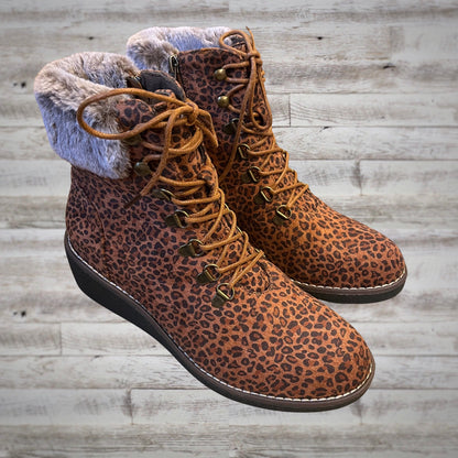 Corky's Foxy Leopard Print Mid Wedge Booties with Fur Trim