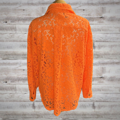 Spring Neon Sheer Floral Lace Shacket Top