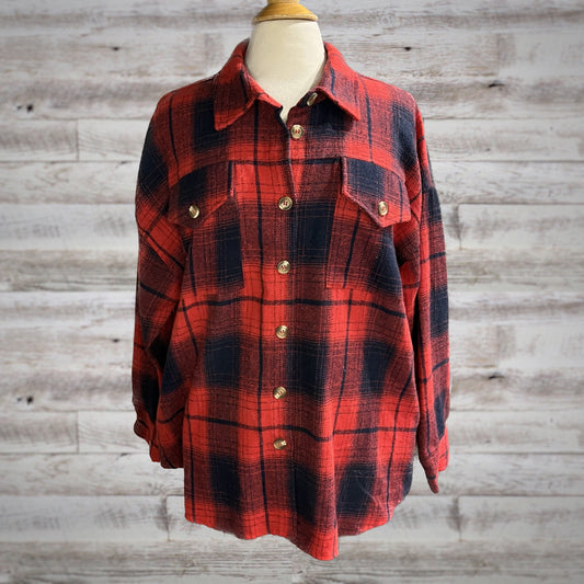 Heavyweight Plaid Lumberjack Flannel Shirt in Red/Navy