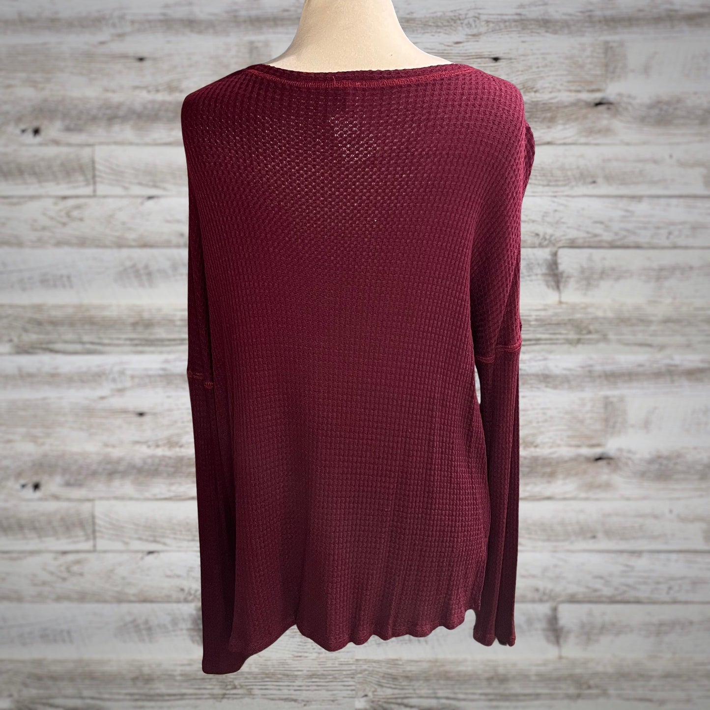 Waffle Knit Long Sleeve Basic Thermal Top in Burgundy