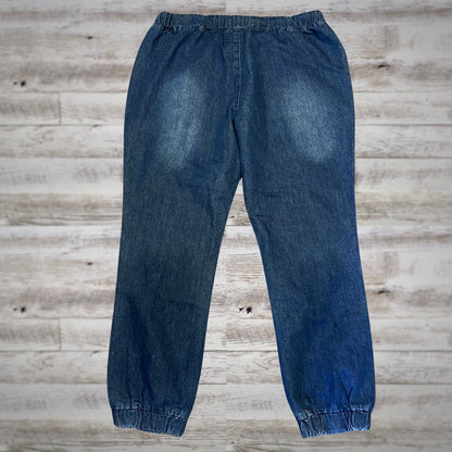 PLUS Distressed Dark Wash Elastic Waist Denim Joggers