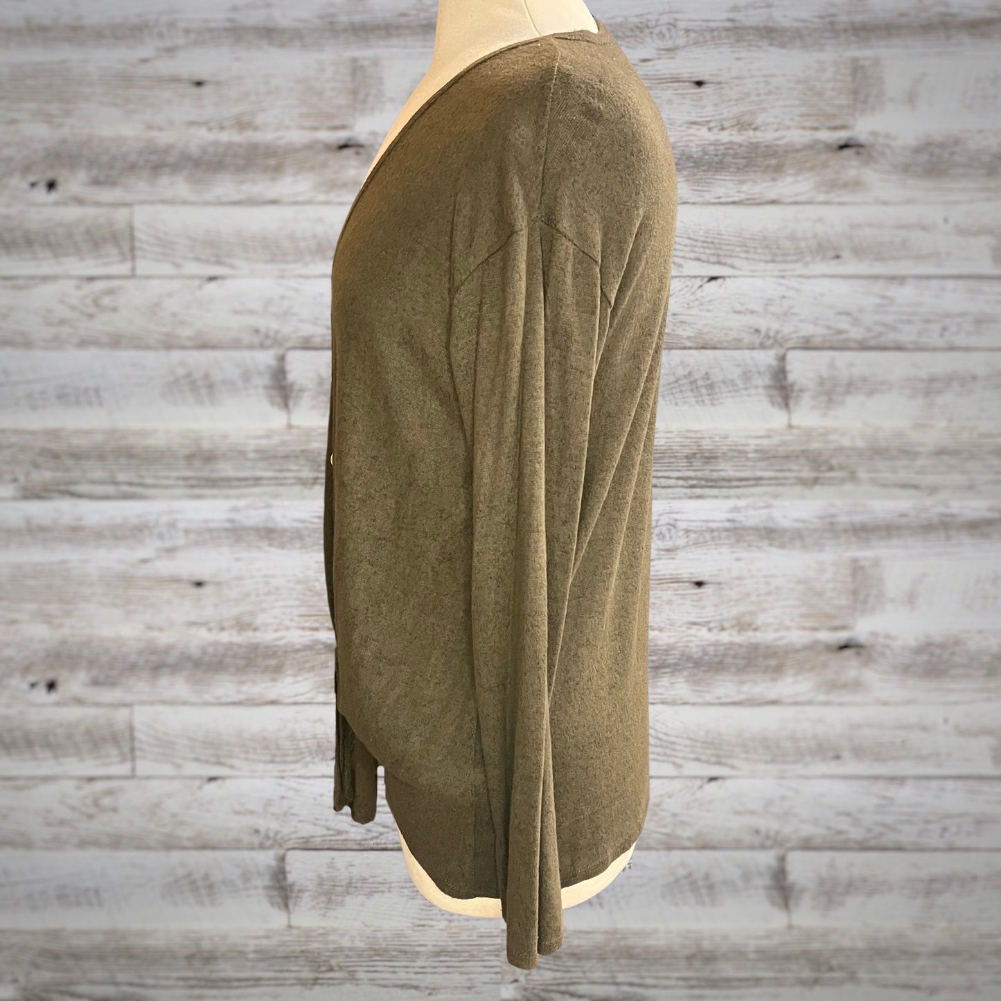 Super Soft Button Down Tied Long Sleeve Top in Olive