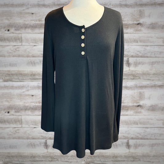 PLUS Crochet Back Long Sleeve Black Henley Top