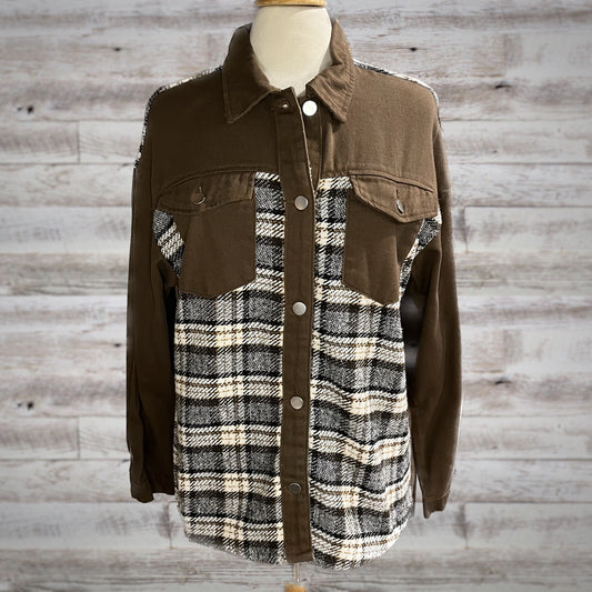 So Retro Plaid Twill Button Down Jacket