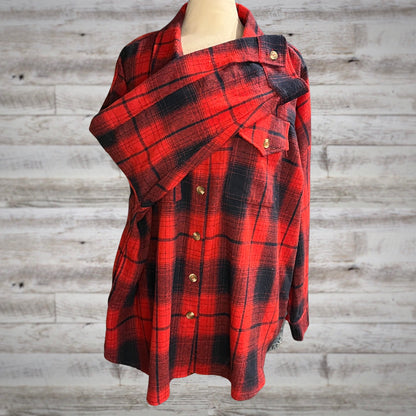 PLUS Midweight Plaid Flannel Shacket in Red/Navy