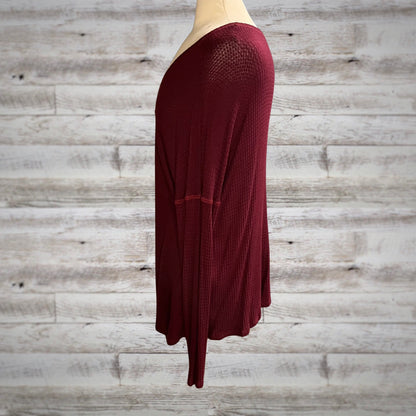 Waffle Knit Long Sleeve Basic Thermal Top in Burgundy