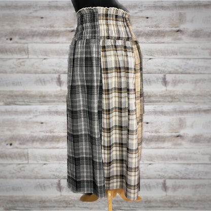 On Trend Split Plaid Flannel Maxi Skirt in Taupe