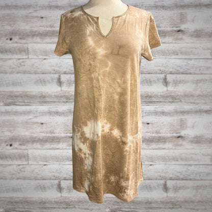 Tie-Dye Notch Neck Mini Shirt Dress in Tan