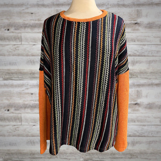 PLUS Multi Stripe Flared Sleeve Pullover Sweater in Orange