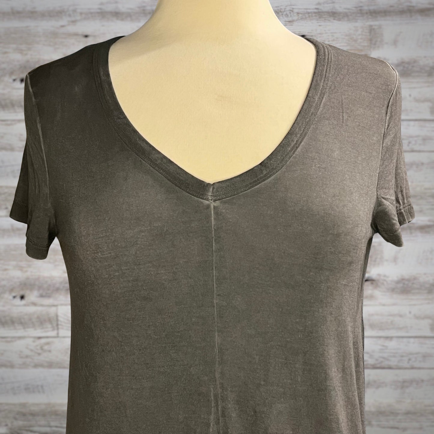 Washed Charcoal Jersey V Neck Basic Tee