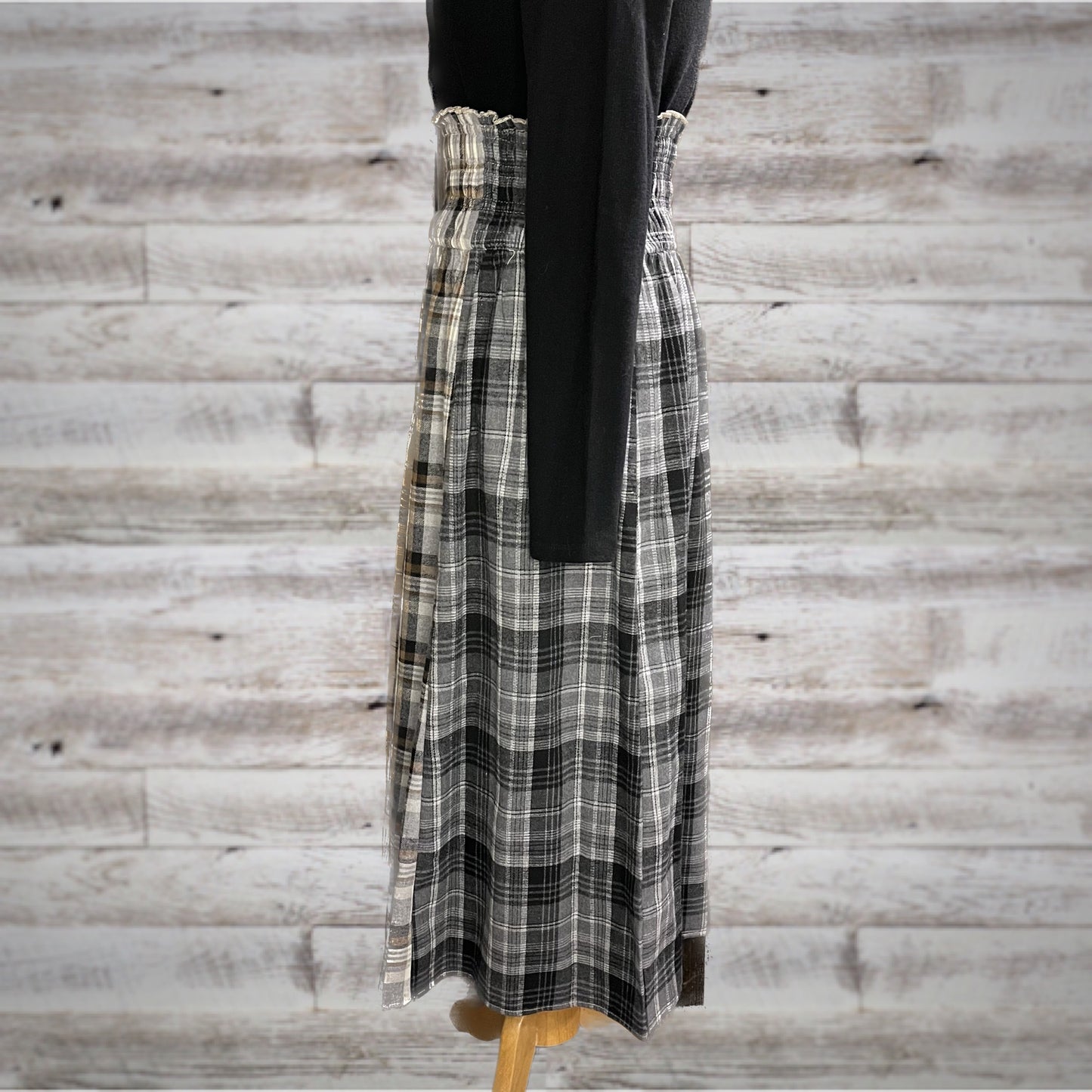 On Trend Split Plaid Flannel Maxi Skirt in Taupe