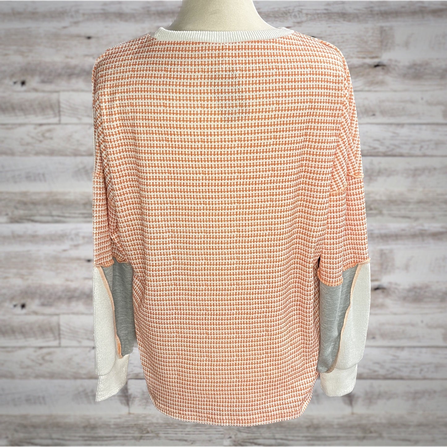 Colorblock Orange & Gray Waffle Knit Pullover