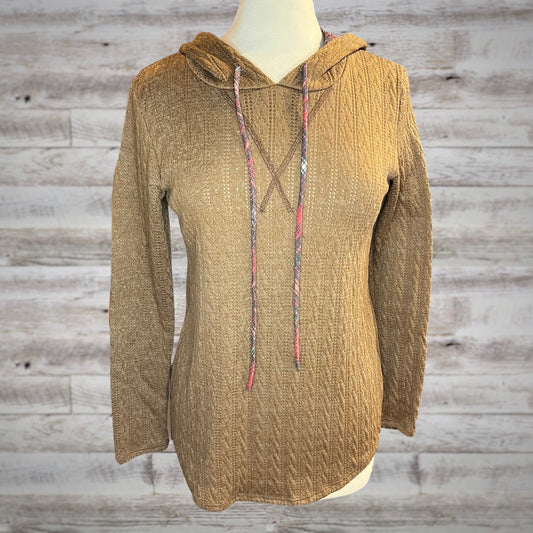 Cable Knit Elbow Patch Lightweight Hoodie in Mocha