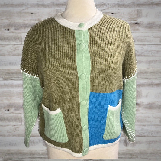 Stitched Up Colorblock Button Down Cardigan Sweater