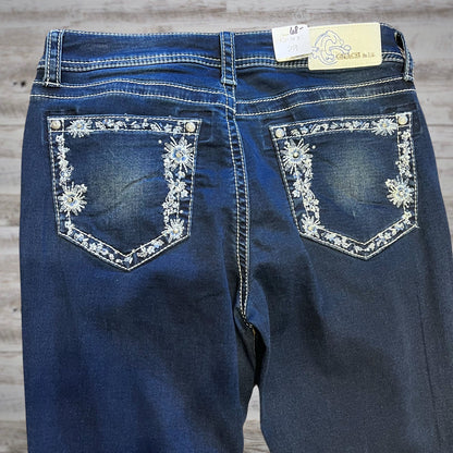 Grace in LA Easy Fit Embellished Bootcut Jeans in Dark Wash