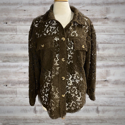 Vintage Sheer Floral Lace Shacket Top in Brown