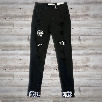 Kancan Leopard Patch Skinny Jeans in Black/White