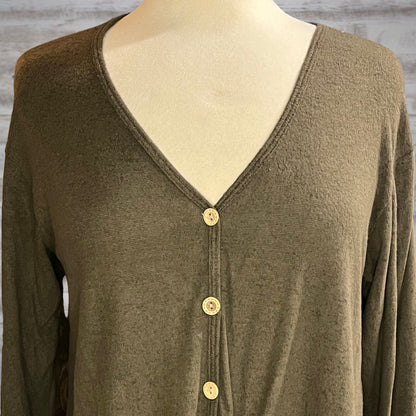 Super Soft Button Down Tied Long Sleeve Top in Olive