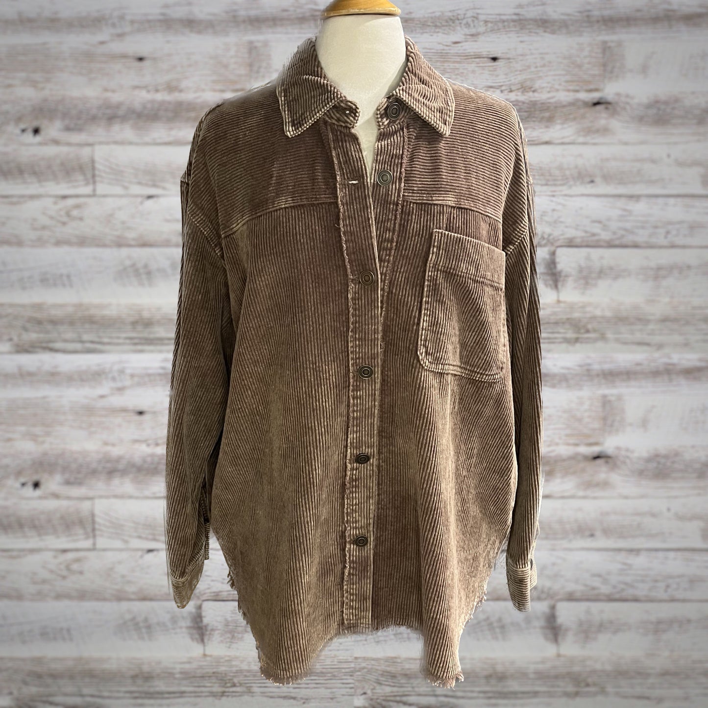 Oversized Corduroy Shacket in Washed Mocha