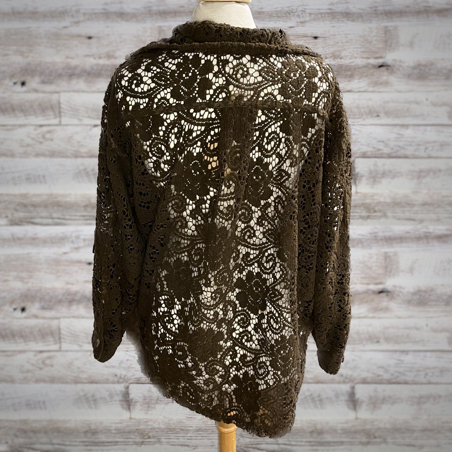 Vintage Sheer Floral Lace Shacket Top in Brown