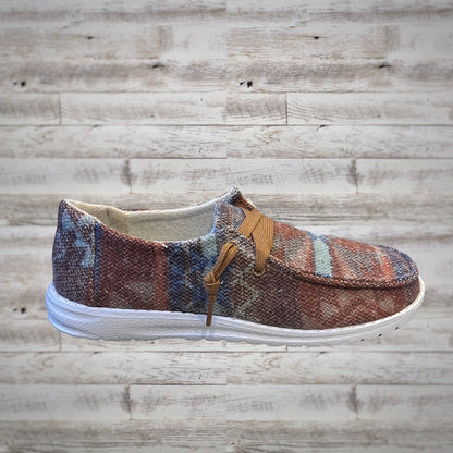 Gypsy Jazz Western Print Slip On Shoes in Rust