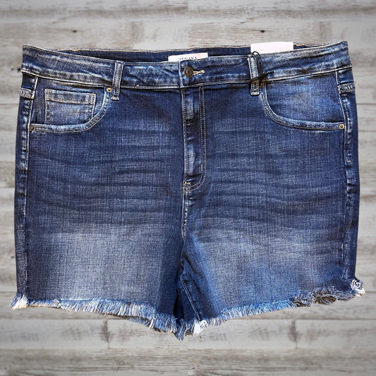 PLUS Raw Hem High Rise Dark Wash Jean Shorts