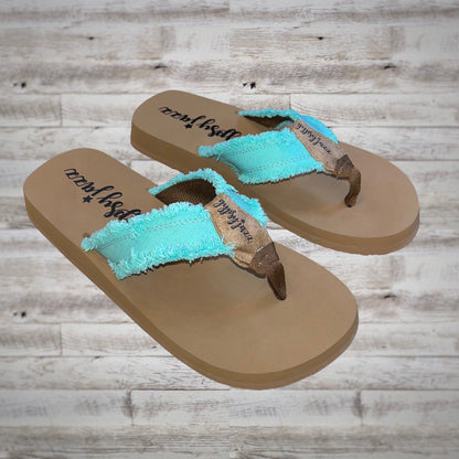 Gypsy Jazz Fringe Flatform Flip Flop Sandals in Mint