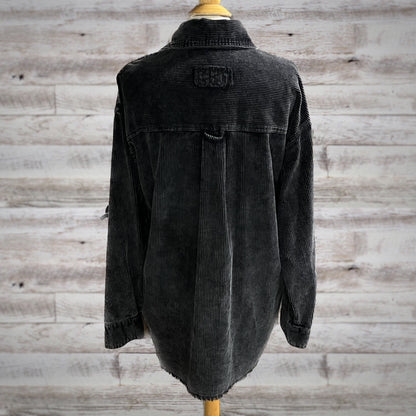 Oversized Corduroy Shacket in Washed Black