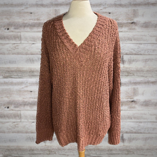 PLUS Dusty Rose Chunky Knit V Neck Sweater