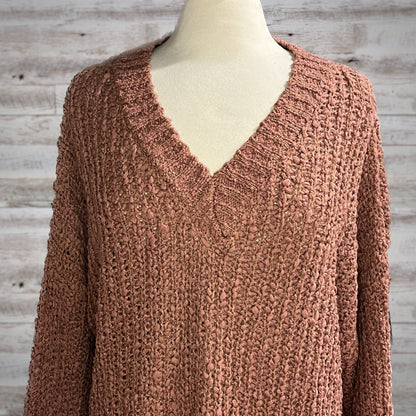 PLUS Dusty Rose Chunky Knit V Neck Sweater