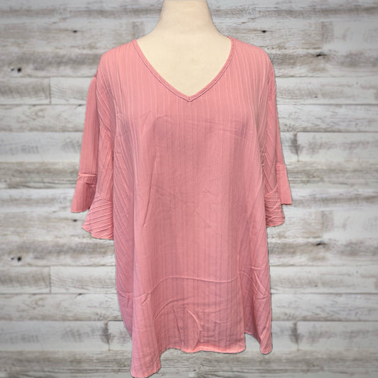 PLUS Flirty V neck Blouse With Fluttery Sleeved In Bubble Gum Pink